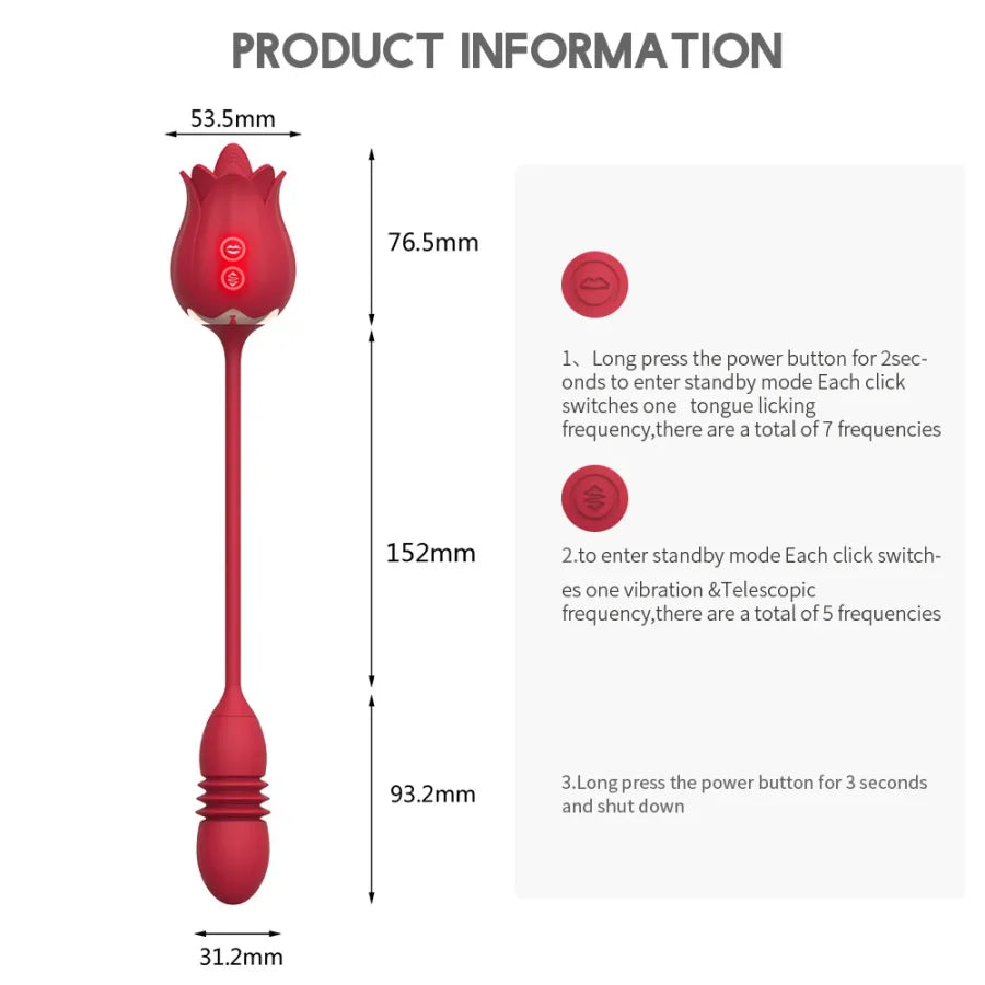 Rose Clitoral Stimulator with Licking Tongue & Thrusting