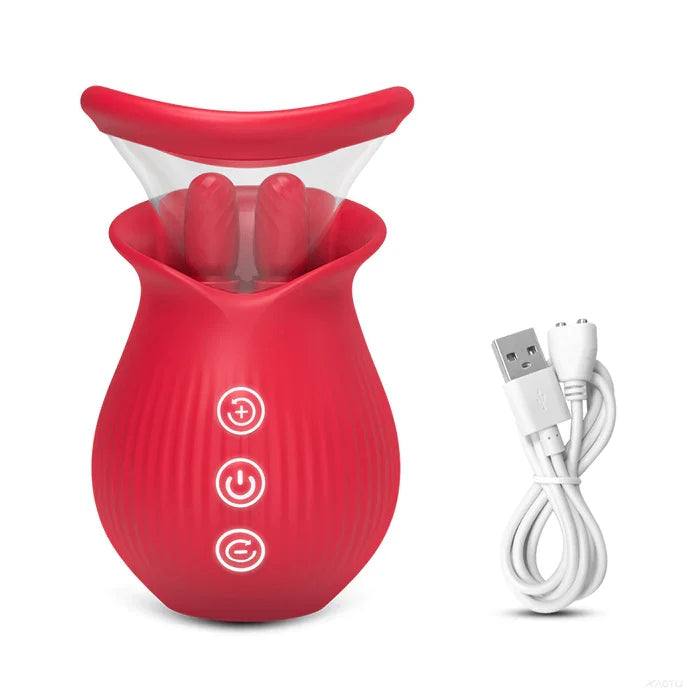 Tina – 3-in-1 Licking & Sucking Rose Vibrator