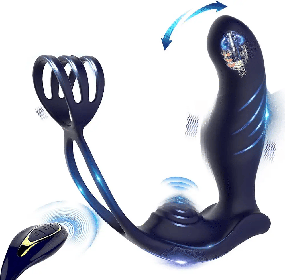 3 in 1 Vibrating Butt Plug Anal Vibrator with Dual Penis Ring