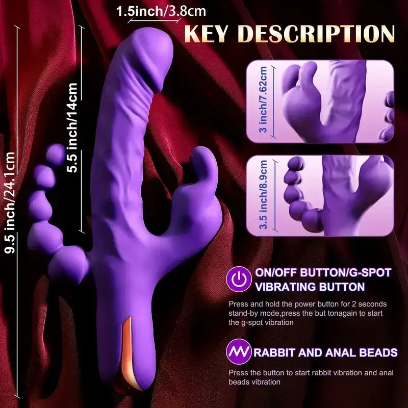 Hannah – Waterproof Rabbit Vibrator Anal Dildo with 10 Vibrational Patterns Rechargeable Clitoral Stimulator.