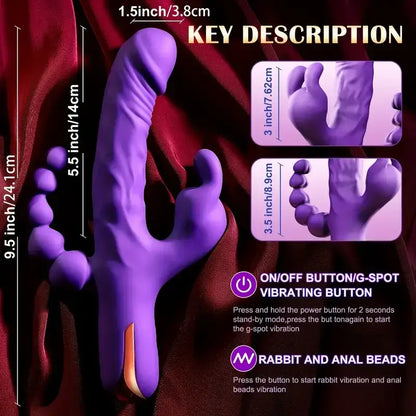 Hannah – Waterproof Rabbit Vibrator Anal Dildo with 10 Vibrational Patterns Rechargeable Clitoral Stimulator.