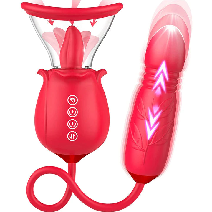 3-in-1 upgraded rose sex stimulator with 7 licking tongues and 3 inserted vibrator dildos