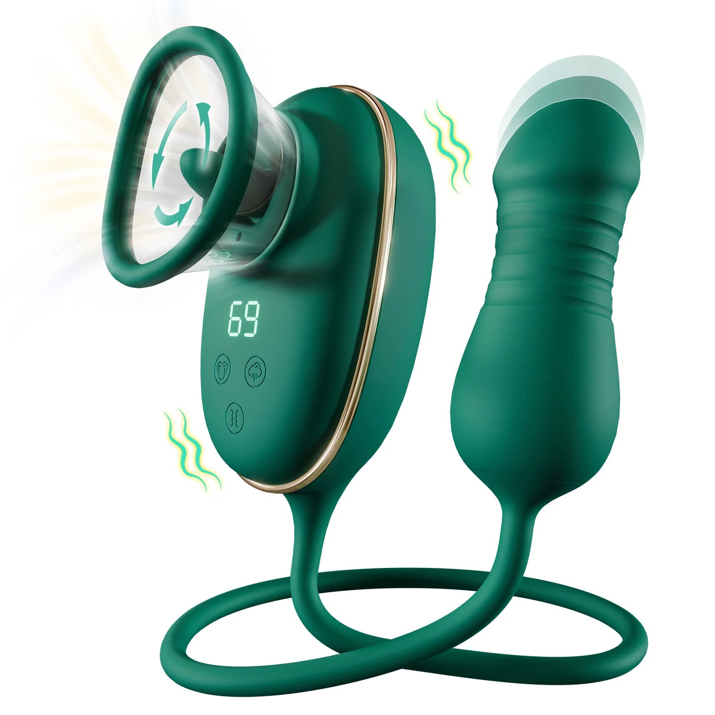 Clitoral Sucking Vibrator with Licking &amp; Vibrating Tongue, with Thrusting &amp; Vibrating Dildo Vibrator