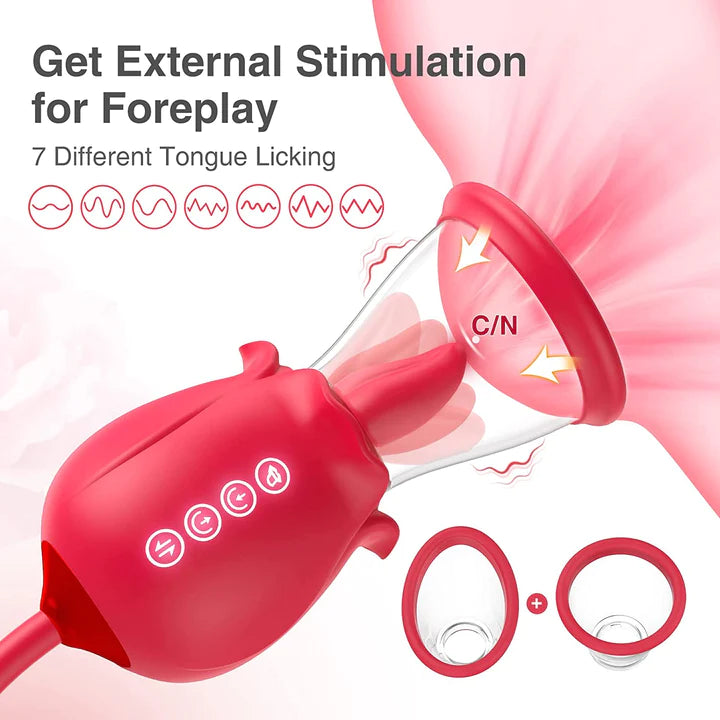 3-in-1 upgraded rose sex stimulator with 7 licking tongues and 3 inserted vibrator dildos