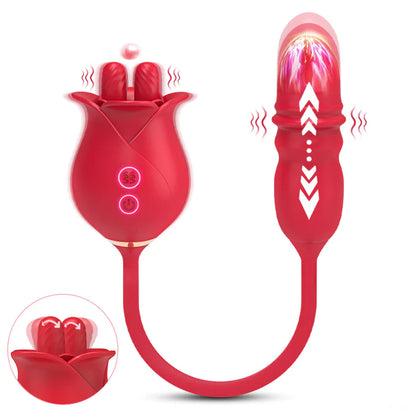Joe—Rose Dual Tongue Dildo G Spot Vibrators with 10 Licking &amp; 10 Thrusting
