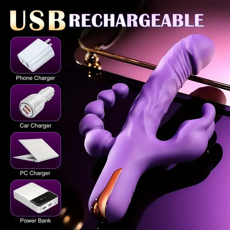 Hannah – Waterproof Rabbit Vibrator Anal Dildo with 10 Vibrational Patterns Rechargeable Clitoral Stimulator.