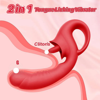 Clitoral Licking G Spot Vibrator, 2 in 1 Nipple Clitoralis Stimulator with 10 Licking &amp; Vibrating Modes, Rechargeable Strapless Strap-On Realistic Dildo Vibrator, Adult Sex Toys for Women Couple (Red)