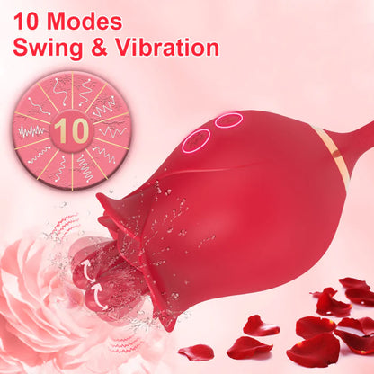 Joe—Rose Dual Tongue Dildo G Spot Vibrators with 10 Licking &amp; 10 Thrusting