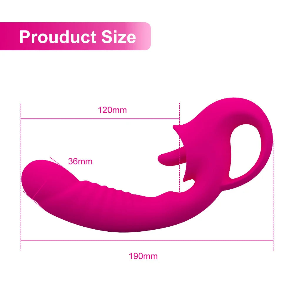 Nina – 2 in 1Nipple Clitoral Stimulator Clitoral 10 Licking &amp; Vibrating G Spot Vibrator Rechargeable Strapless Strap-On Realistic Dildo Vibrator
