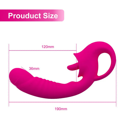 Nina – 2 in 1Nipple Clitoral Stimulator Clitoral 10 Licking &amp; Vibrating G Spot Vibrator Rechargeable Strapless Strap-On Realistic Dildo Vibrator