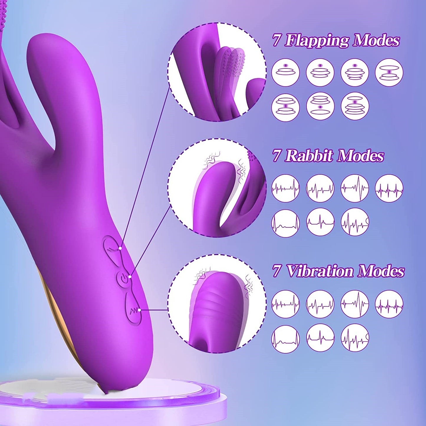Flapping Vibrator Dildo for Women: G Spot Rabbit Vibrator with 7 Vibration 7 Flapping Modes
