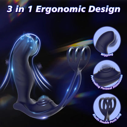 3 in 1 Vibrating Butt Plug Anal Vibrator with Dual Penis Ring