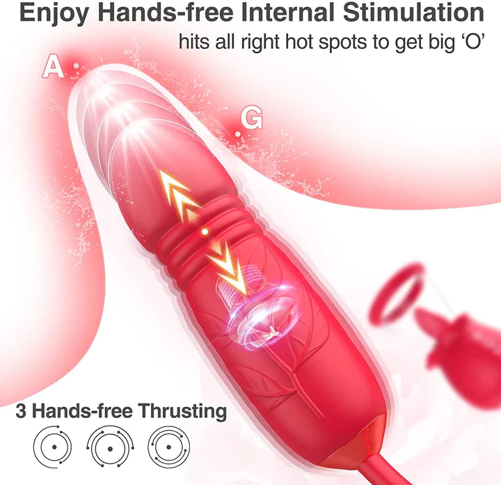 3-in-1 upgraded rose sex stimulator with 7 licking tongues and 3 inserted vibrator dildos