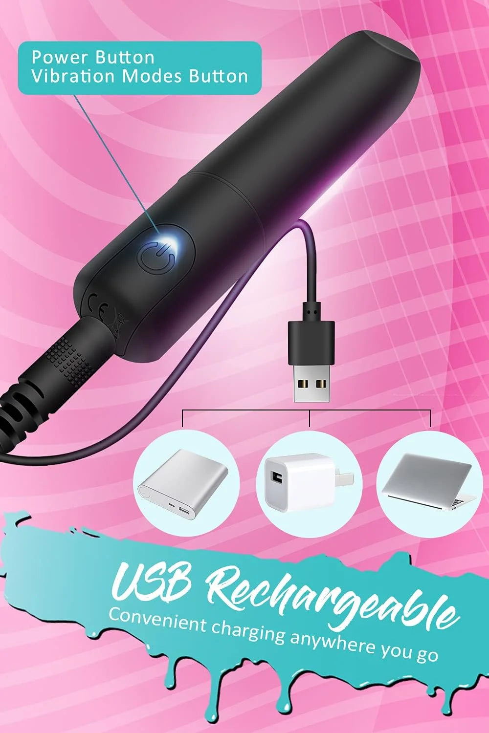 Bullet Vibrator with Angled Tip for Precision Clitoral Stimulation, Discreet Rechargeable Lipstick Vibe with 10 Vibration Modes Waterproof Nipple G-spot Stimulator Sex Toys for Women