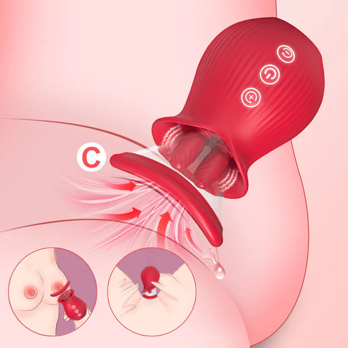 Tina—3 in1 Licking Sucking Vibrating Rose Vibrators with Suction Cups