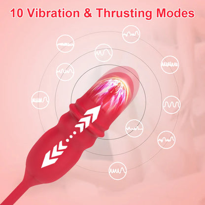 Joe—Rose Dual Tongue Dildo G Spot Vibrators with 10 Licking &amp; 10 Thrusting