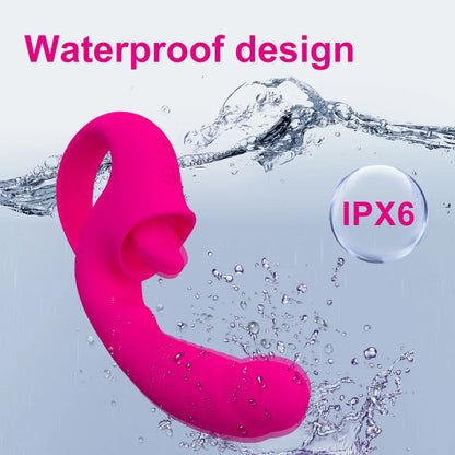 Nina – 2 in 1Nipple Clitoral Stimulator Clitoral 10 Licking &amp; Vibrating G Spot Vibrator Rechargeable Strapless Strap-On Realistic Dildo Vibrator