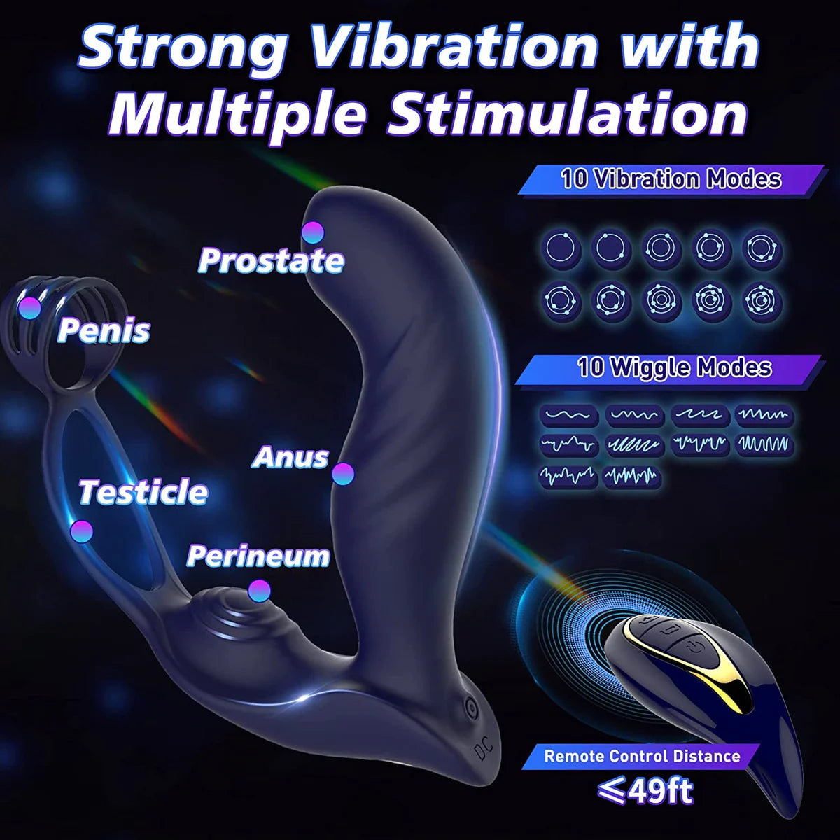 3 in 1 Vibrating Butt Plug Anal Vibrator with Dual Penis Ring