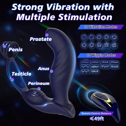 3 in 1 Vibrating Butt Plug Anal Vibrator with Dual Penis Ring