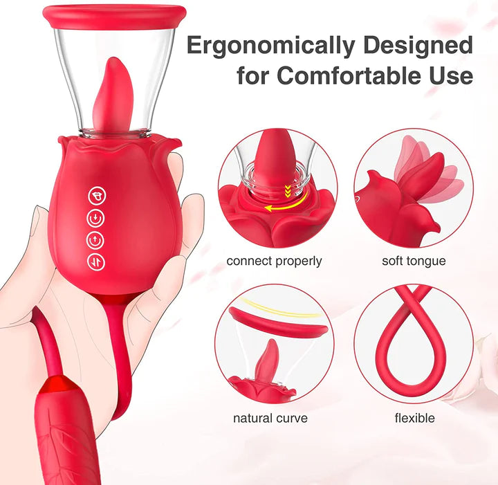3-in-1 upgraded rose sex stimulator with 7 licking tongues and 3 inserted vibrator dildos