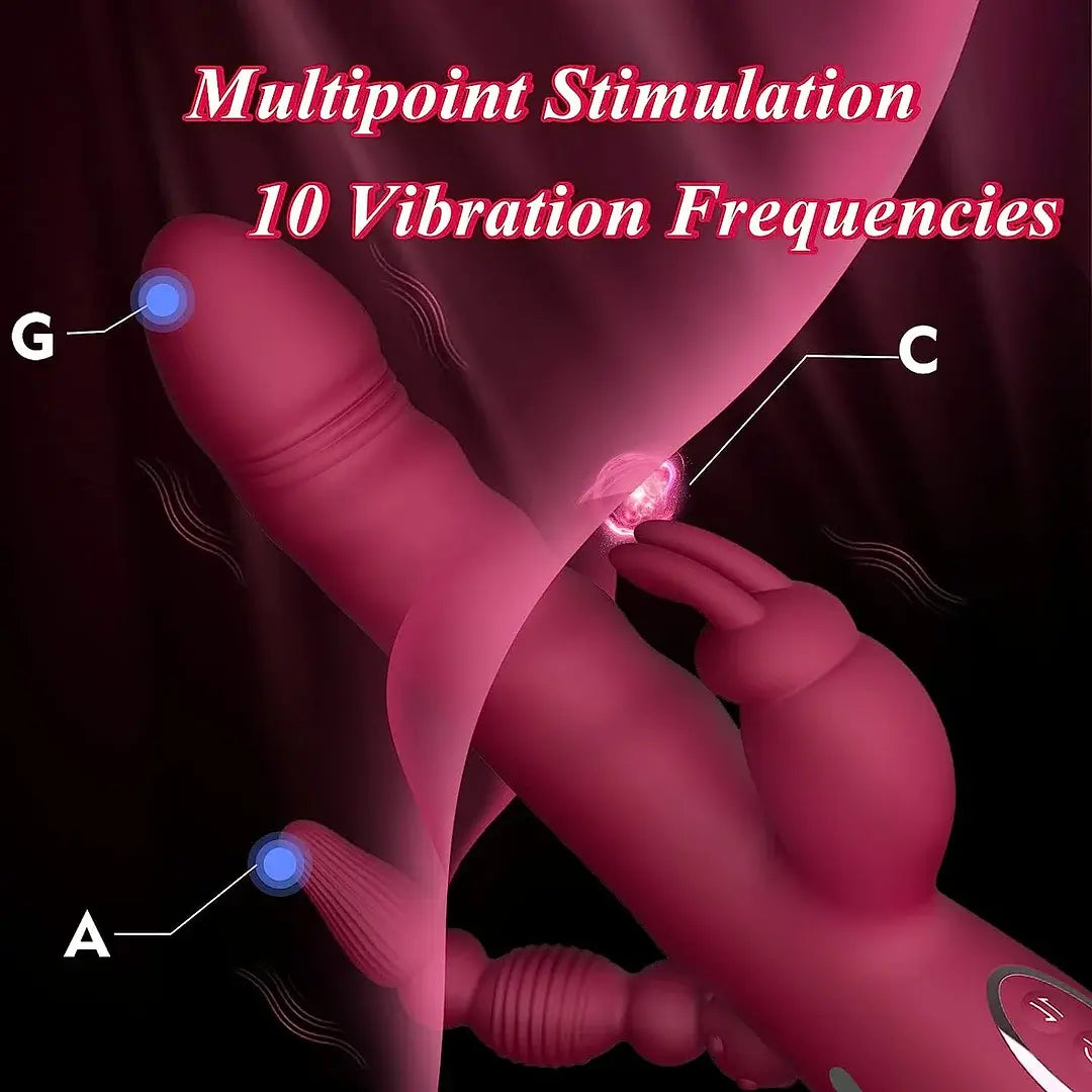 Megan – 3 in 1 Clitoris G Spot Rabbit Vibrator Thrusting Dildos Butt Plug Anal Play Sex Toy