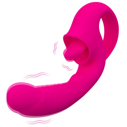 Nina – 2 in 1Nipple Clitoral Stimulator Clitoral 10 Licking &amp; Vibrating G Spot Vibrator Rechargeable Strapless Strap-On Realistic Dildo Vibrator