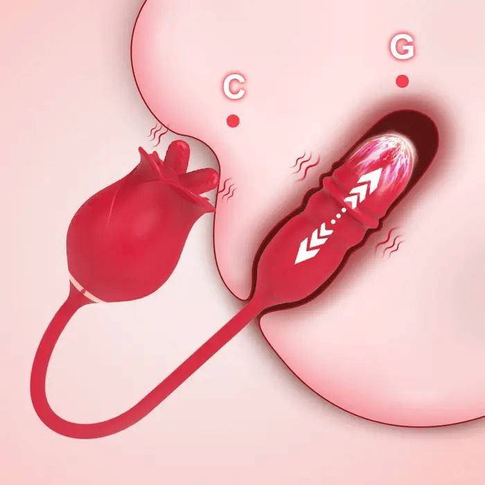 Joe—Rose Dual Tongue Dildo G Spot Vibrators with 10 Licking &amp; 10 Thrusting