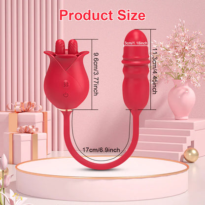 Joe—Rose Dual Tongue Dildo G Spot Vibrators with 10 Licking &amp; 10 Thrusting