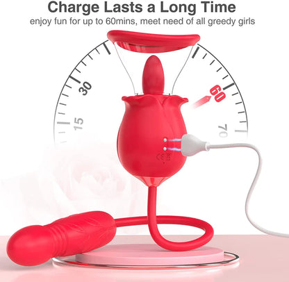 3-in-1 upgraded rose sex stimulator with 7 licking tongues and 3 inserted vibrator dildos