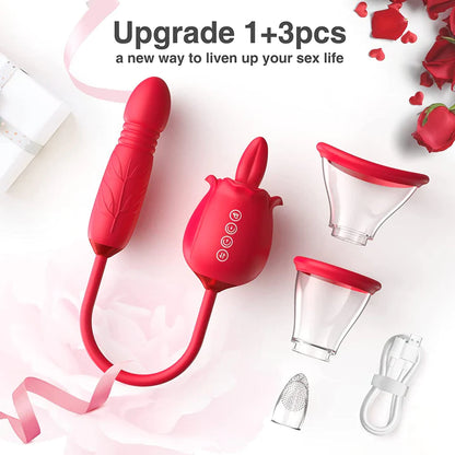 3-in-1 upgraded rose sex stimulator with 7 licking tongues and 3 inserted vibrator dildos