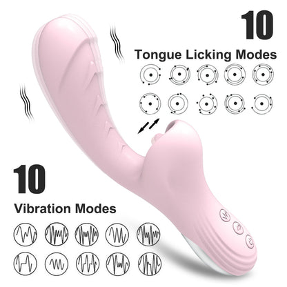 Tongue Licking Dildo Vibrators With 10 Licking &amp; Vibrating Sex Toys for Women Couple Pleasure Clit Clitoris Stimulator