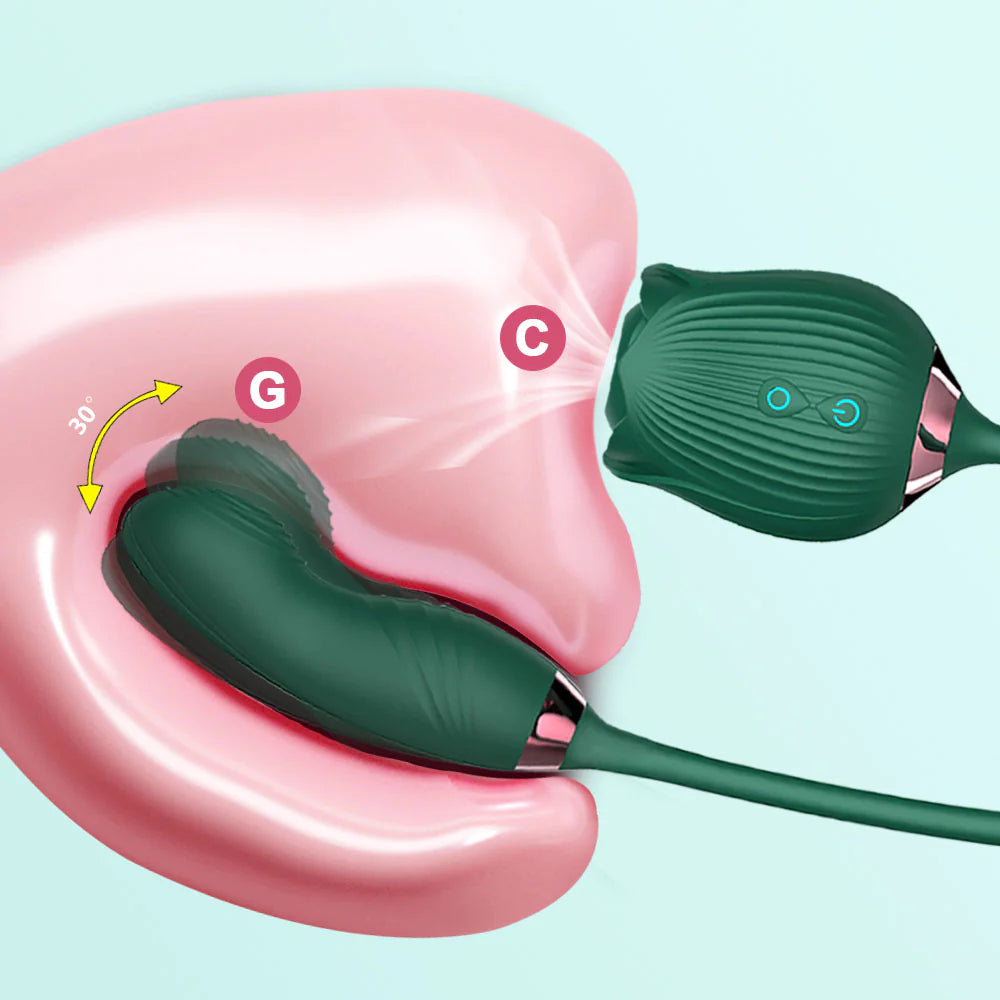 Vibrating Rose Clit Sucker with Wiggle Finger Vibrator S5