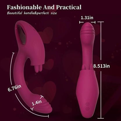 G Spot Dildo Vibrator with 2 Tongue Clit Licker, Women Adult Sex Toys