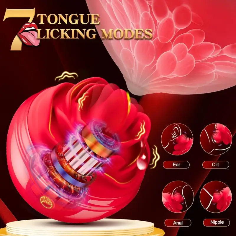 Genesis – 7 Tongue Licking &amp; Vibrating Anal Nipple Clitoral Stimulator Rose Sex Toy Vibrator
