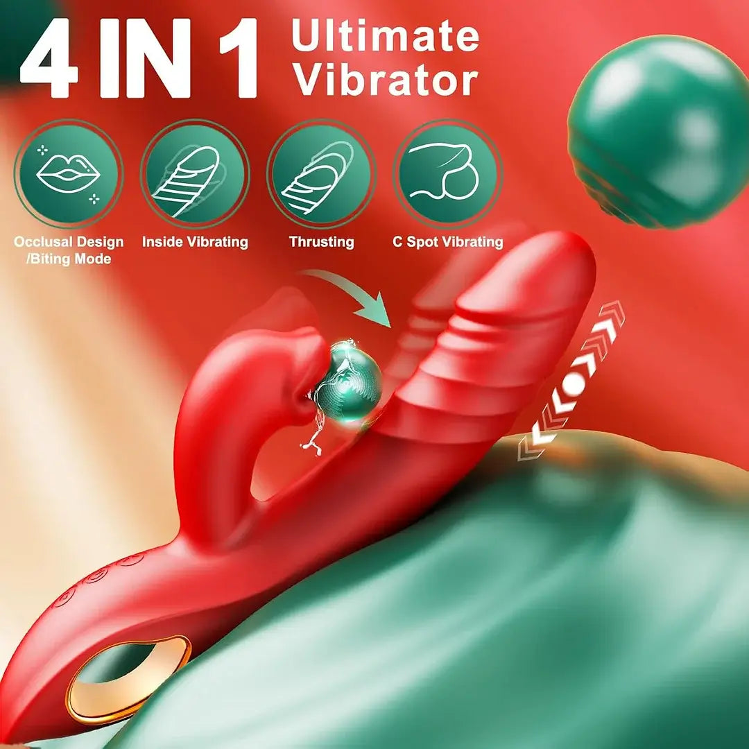Kinsley – 4 IN 1 Tongue Clitoral Stimulator Nipple Anal Rose Sex Toy Dildo with 10 Vibrating 5 Thrusting &amp; Licking Biting Modes