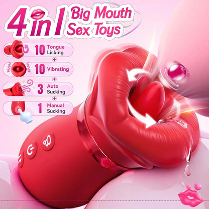 Nevaeh – 4IN1 Mouth Sucking Vibrator 10 Tongue Licking 3 Auto &amp; 1 Manual Sucking Clit Nipple G Spot Vibrators