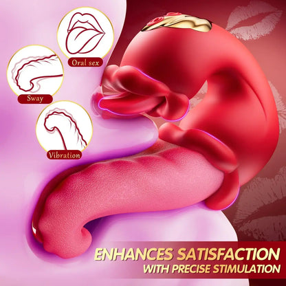 OpalSway Twin Rose Thrusting G Spot Vibrator – Tongue Teasing &amp; Vibrating