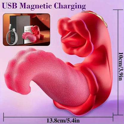 Victoria – 4 in 1 Tongue Thrusting Vibrators Dildo Rose Sex Toys 10 Licking Clitoral &amp; Vibration Sucking Clit Stimulator
