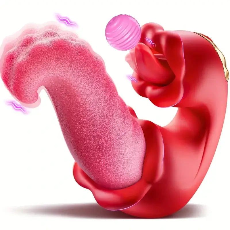 Victoria – 4 in 1 Tongue Thrusting Vibrators Dildo Rose Sex Toys 10 Licking Clitoral &amp; Vibration Sucking Clit Stimulator