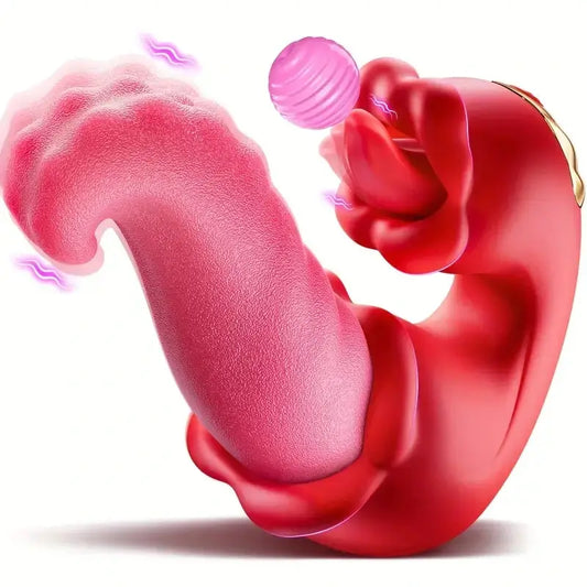 Victoria – 4 in 1 Tongue Thrusting Vibrators Dildo Rose Sex Toys 10 Licking Clitoral &amp; Vibration Sucking Clit Stimulator