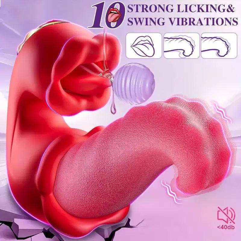 Victoria – 4 in 1 Tongue Thrusting Vibrators Dildo Rose Sex Toys 10 Licking Clitoral &amp; Vibration Sucking Clit Stimulator