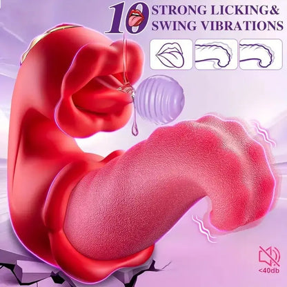 Victoria – 4 in 1 Tongue Thrusting Vibrators Dildo Rose Sex Toys 10 Licking Clitoral &amp; Vibration Sucking Clit Stimulator