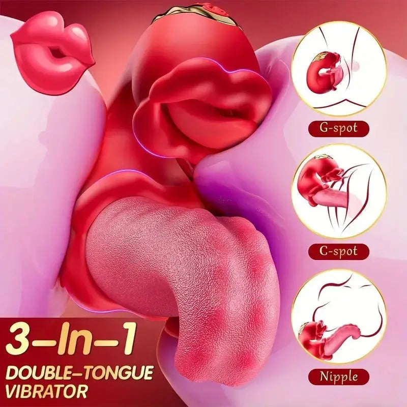 Victoria – 4 in 1 Tongue Thrusting Vibrators Dildo Rose Sex Toys 10 Licking Clitoral &amp; Vibration Sucking Clit Stimulator