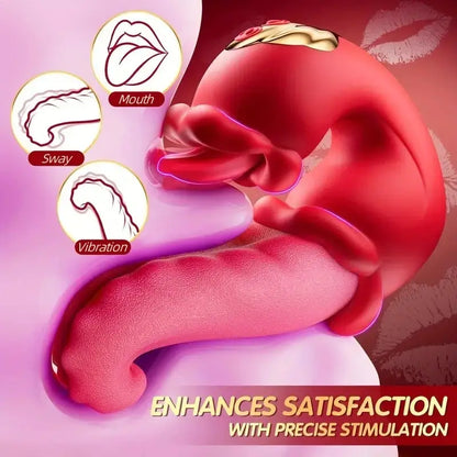 Victoria – 4 in 1 Tongue Thrusting Vibrators Dildo Rose Sex Toys 10 Licking Clitoral &amp; Vibration Sucking Clit Stimulator