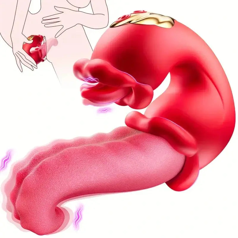 Victoria – 4 in 1 Tongue Thrusting Vibrators Dildo Rose Sex Toys 10 Licking Clitoral &amp; Vibration Sucking Clit Stimulator