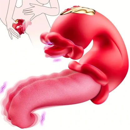 Victoria – 4 in 1 Tongue Thrusting Vibrators Dildo Rose Sex Toys 10 Licking Clitoral &amp; Vibration Sucking Clit Stimulator