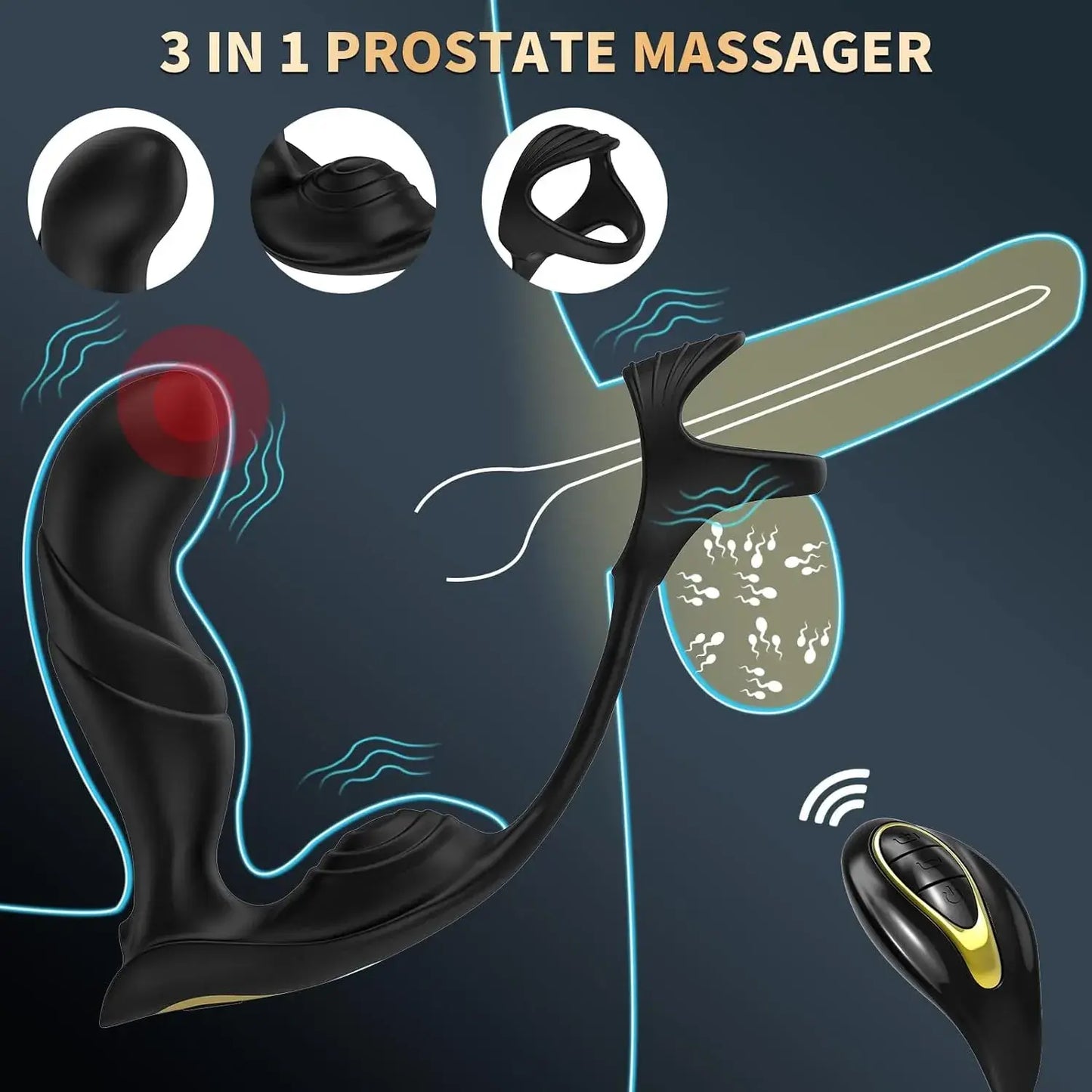 Vortex Thrusting Anal Vibrator Penis Cock Ring Wireless Remote Control