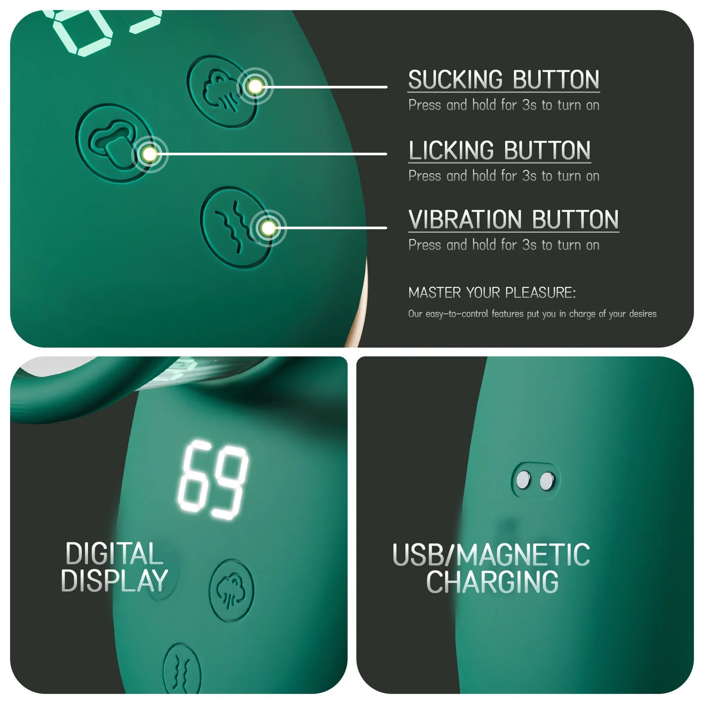 Clitoral Sucking Vibrator with Licking &amp; Vibrating Tongue, with Thrusting &amp; Vibrating Dildo Vibrator