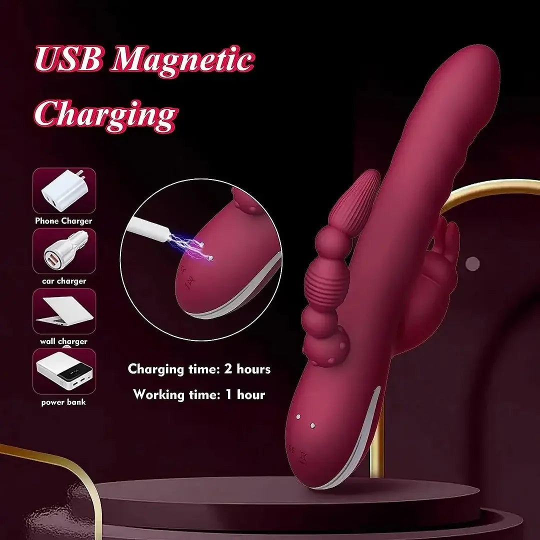 Megan – 3 in 1 Clitoris G Spot Rabbit Vibrator Thrusting Dildos Butt Plug Anal Play Sex Toy