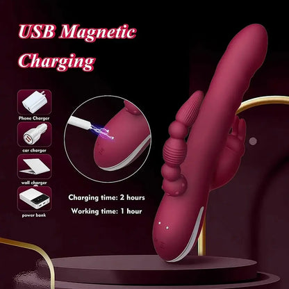 Megan – 3 in 1 Clitoris G Spot Rabbit Vibrator Thrusting Dildos Butt Plug Anal Play Sex Toy